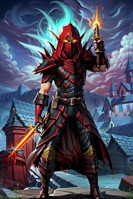 07149-1895943624-bloodfang, red and black armor, hood, demon, shoulder armor, gauntlets, gloves, holding a glowing daggers, masterpiece, best qua.png